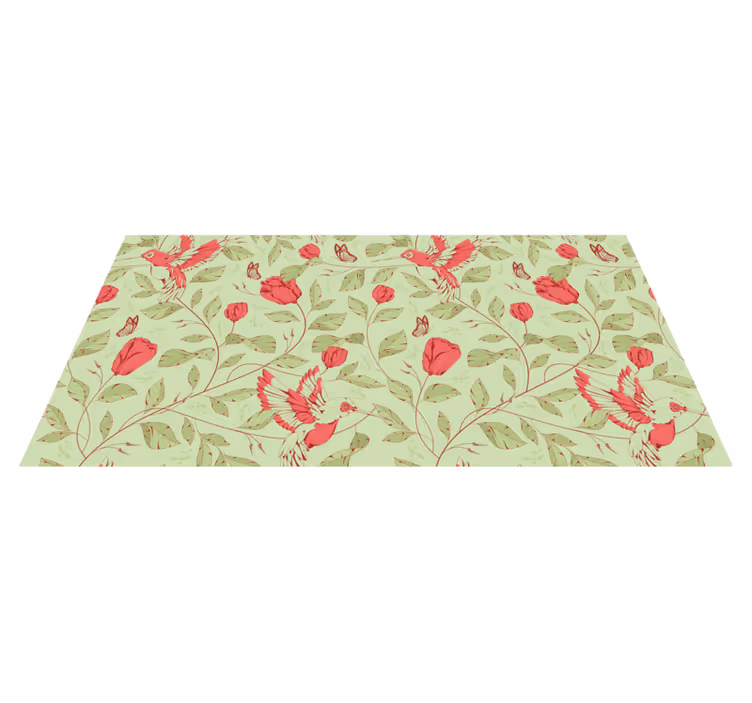 Alfombra vinílica entrada patrón floral de colibrí - TenVinilo