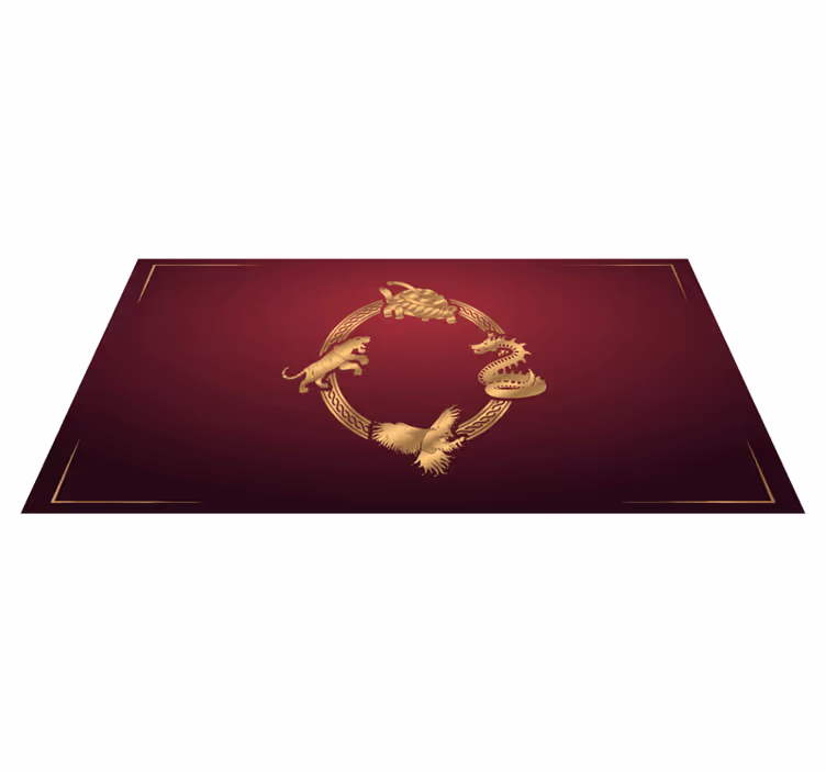 Alfombra vinílica étnica círculo zodiacal dorado - TenVinilo