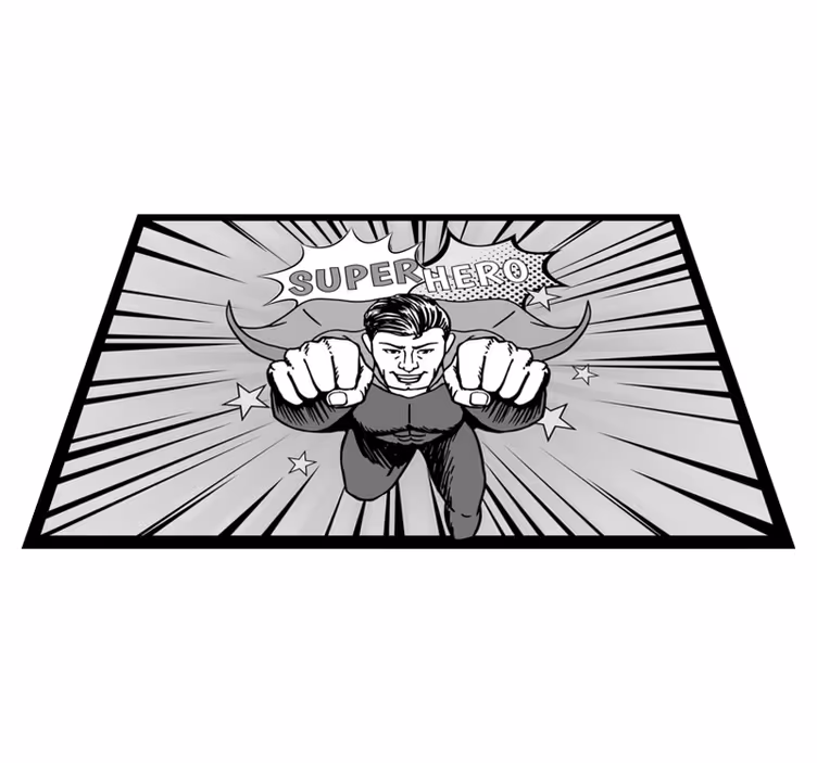 Alfombra vinilo infantil gráfico tipo cómic superhéroe - TenVinilo