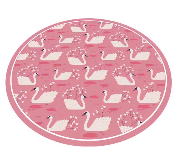 Alfombra vinílica baño patrón floral y cisnes blancos - TenVinilo