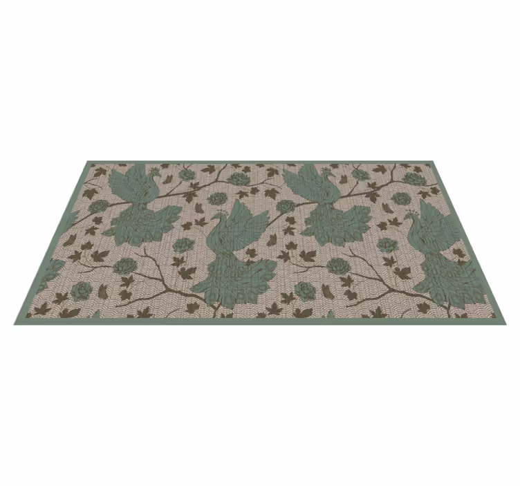 Alfombra vinílica flores botánicos y fauna verde - TenVinilo