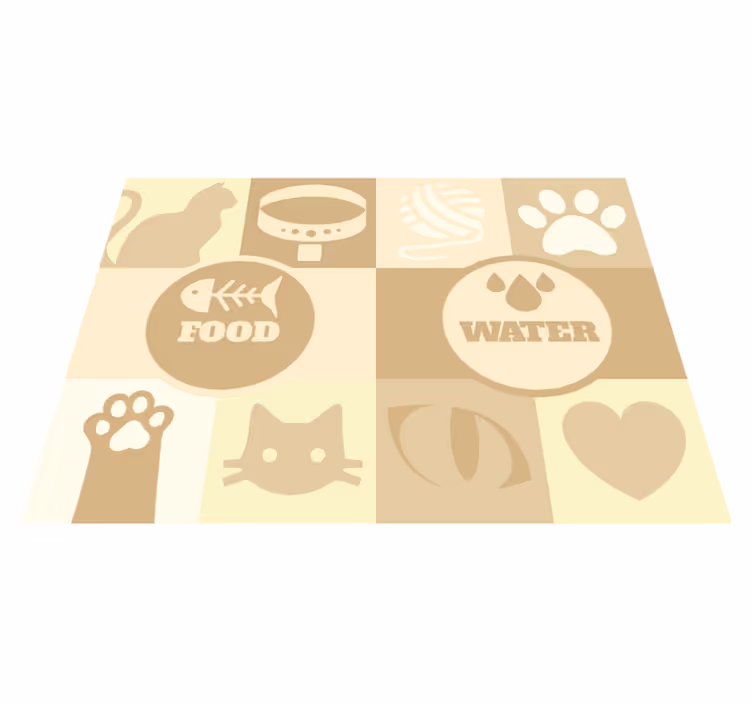 Alfombra vinílica animales bebedero gatos - TenVinilo