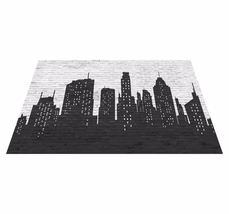 Alfombra vinílica dormitorio de ladrillo con skyline - TenVinilo