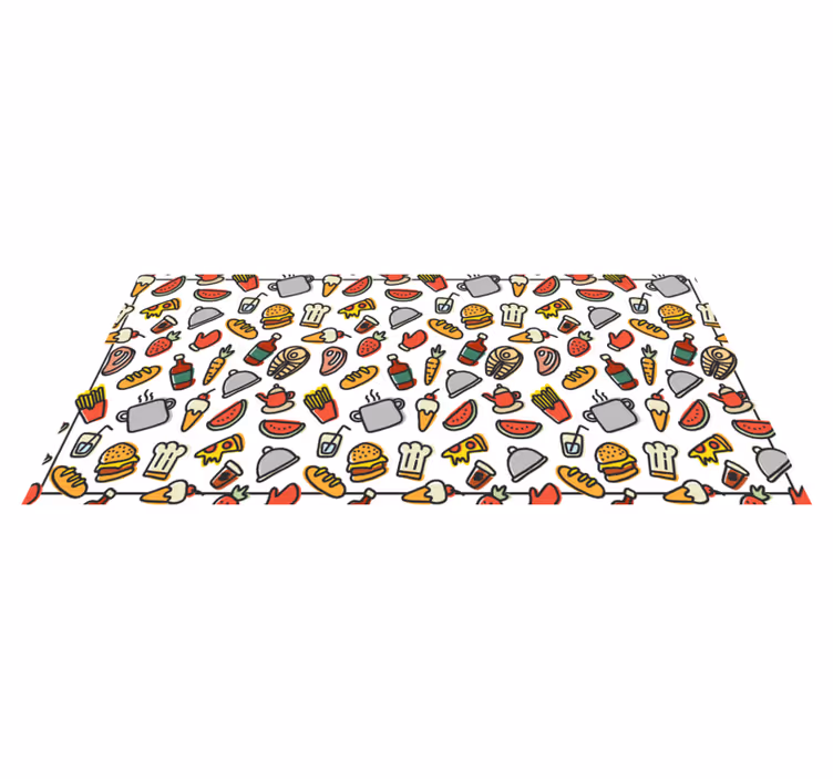 Alfombra vinílica cocina patrón iconos de comida - TenVinilo