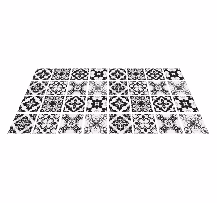 Alfombra vinilo cocina azulejos negro y blanco - TenVinilo