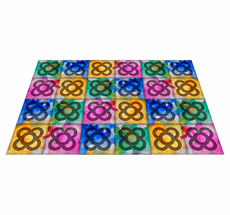 Alfombra vinilo salón azulejo panot colorido - TenVinilo