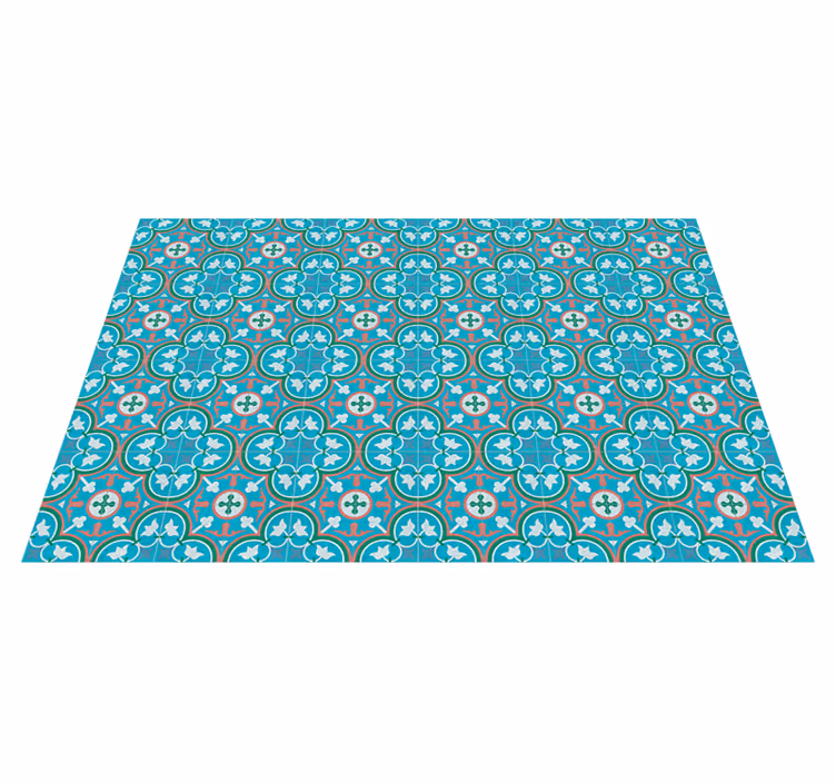 Alfombra vinílica vintage azulejo hidráulico azul - TenVinilo