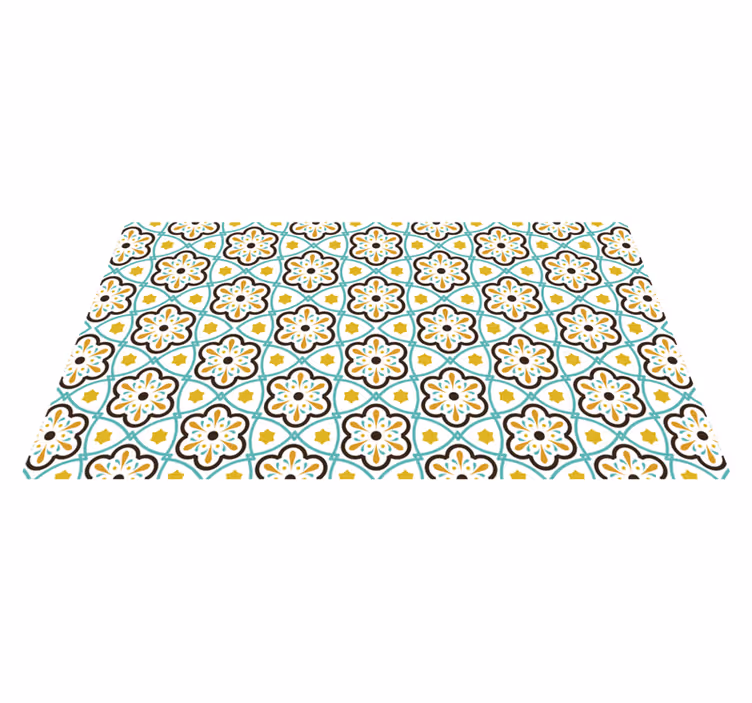 Alfombra vinílica cocina azulejos patrón flores - TenVinilo