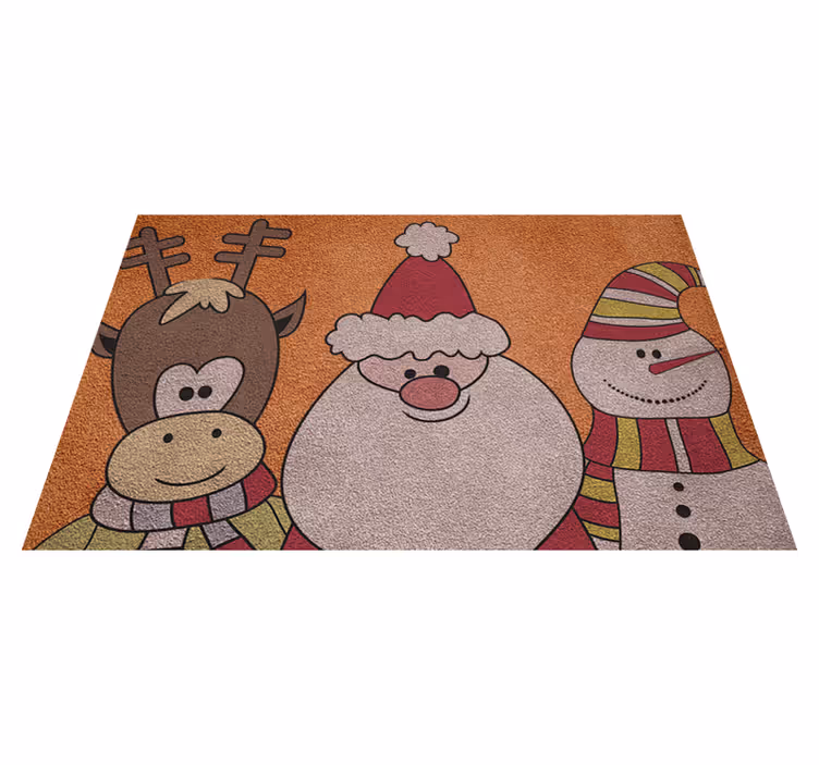 Alfombra vinílica entrada renos santa y muñeco de nieve - TenVinilo