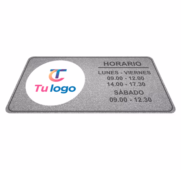 Alfombra vinílica gris horario y logo personalizado - TenVinilo