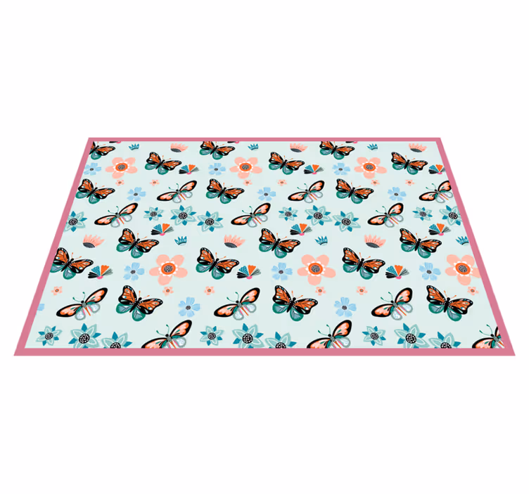 Alfombra vinílica dormitorio flores y mariposas - TenVinilo