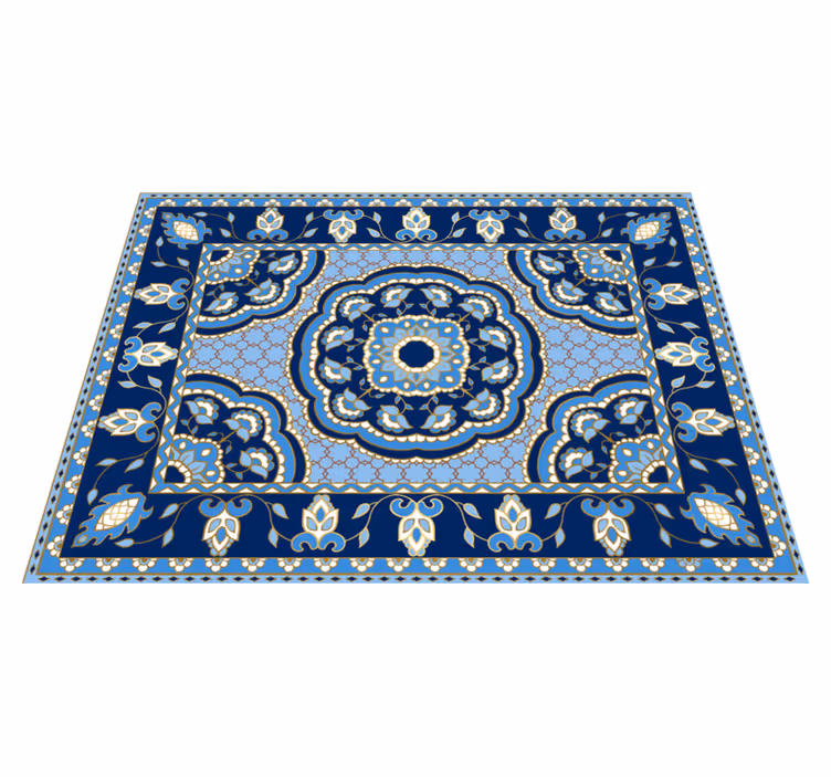 Alfombra vinílica comedor diseño azul oriental - TenVinilo