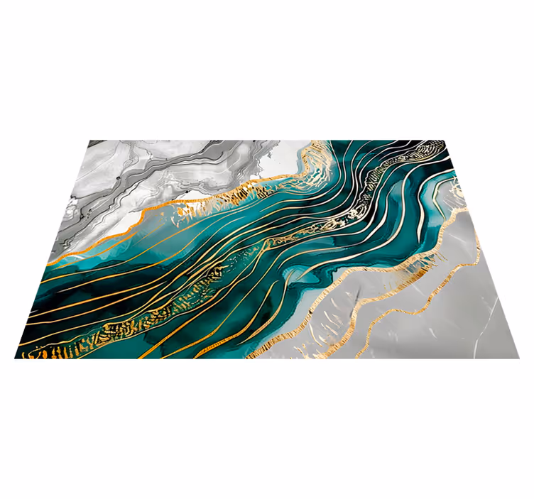 Alfombra vinílica mármol gris y verde efecto dorado - TenVinilo