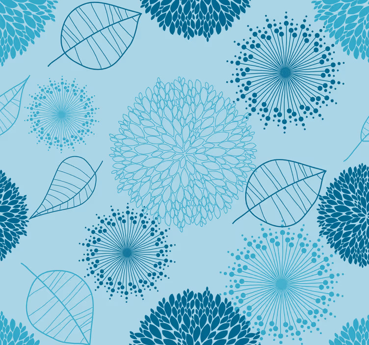 Papel pintado azul racimos florales geométricos - TenVinilo
