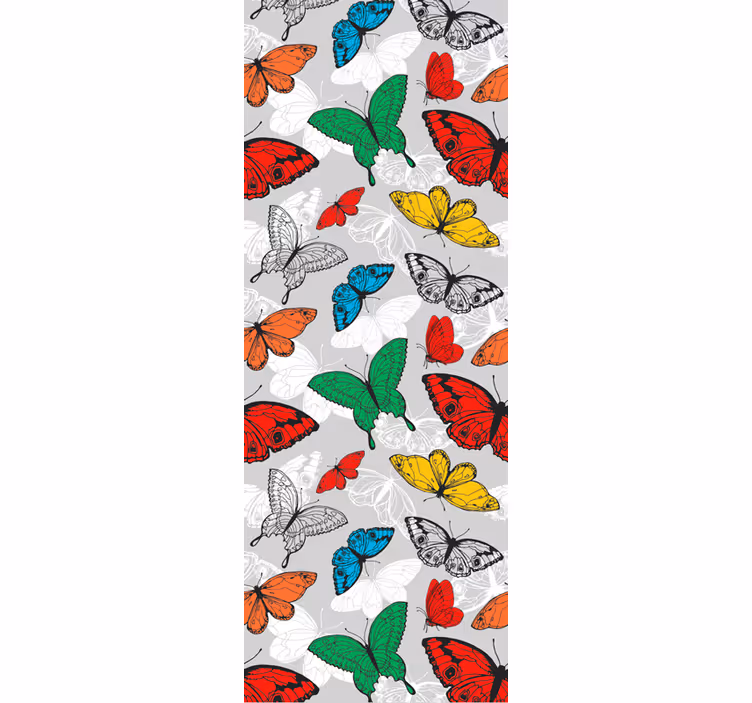 Papel pintado mariposas patrón colorido sobre fondo gris - TenVinilo