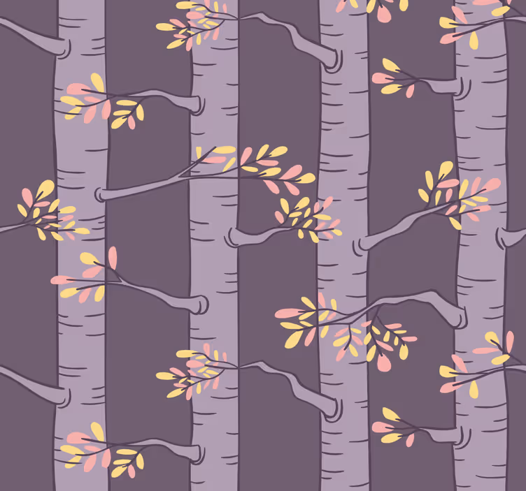 Papel pintado árboles patrón morado estilizado - TenVinilo