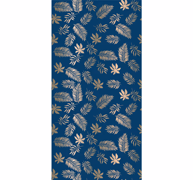 Papel pintado hojas patrón dorado sobre fondo azul marino - TenVinilo