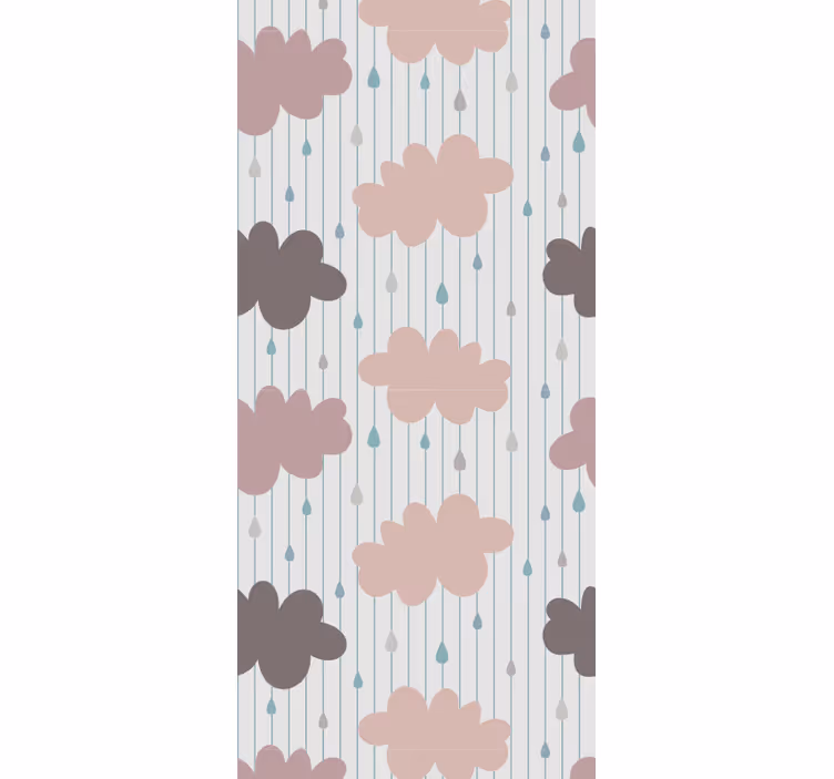 Papel pintado infantil nubes lluviosas rosas - TenVinilo