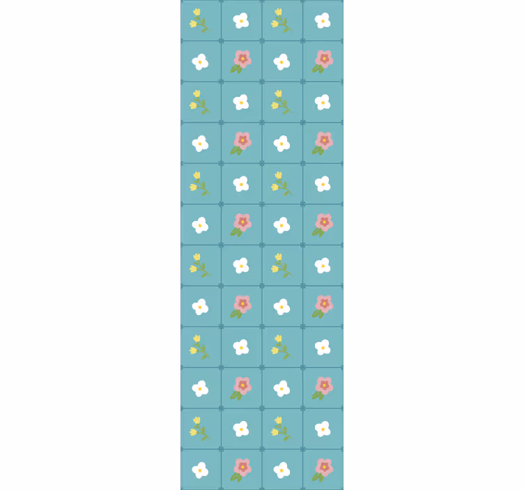 Papel pintado azulejos motivos florales azules - TenVinilo