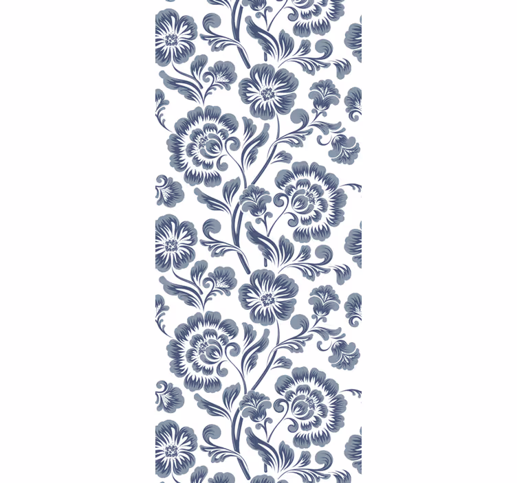 Papel pintado floral estampado elegante azul marino - TenVinilo