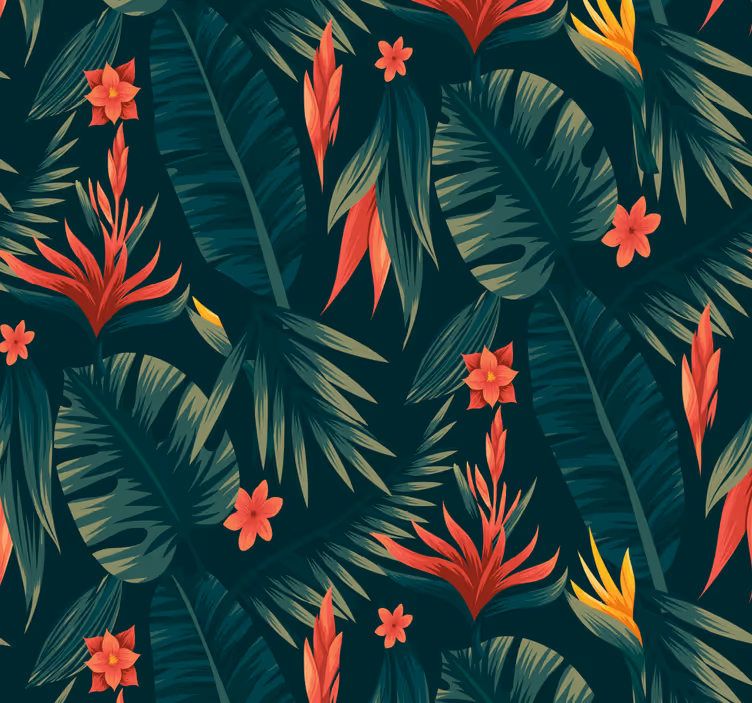 Papel pintado selva exhibición floral tropical - TenVinilo