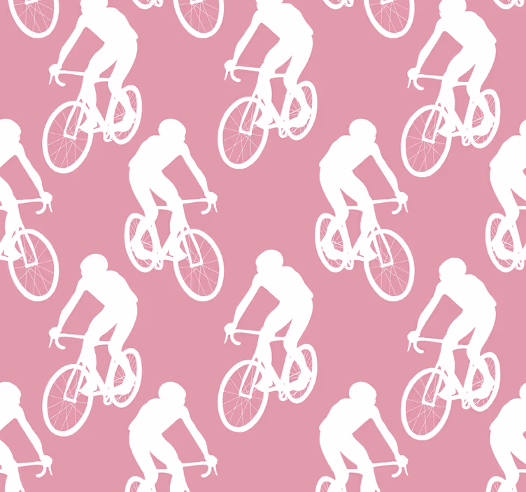 Papel pintado rosa patrón de ciclistas blancos - TenVinilo