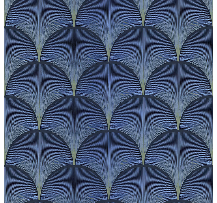 Papel pintado vintage abanicos azules art déco de los años 20 - TenVinilo