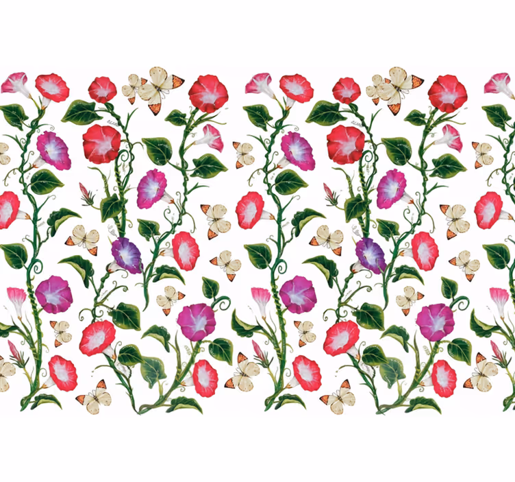 Papel pintado flores de forma de trompeta rosa y morado - TenVinilo