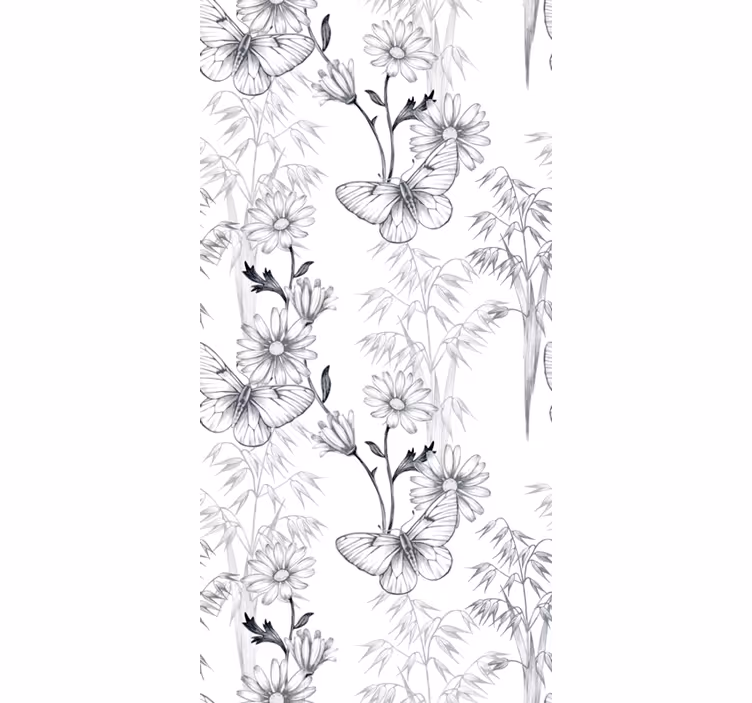 Papel pintado mariposas y flores negras - TenVinilo