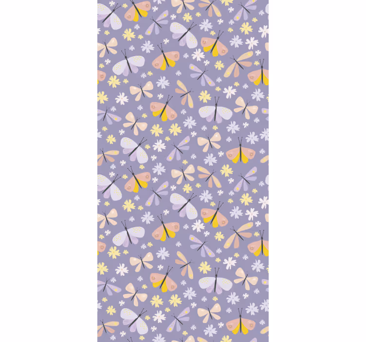 Papel pintado mariposas flores moradas elegantes - TenVinilo