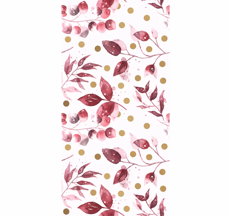 Papel pintado dormitorio hojas burdeos con puntos dorados - TenVinilo