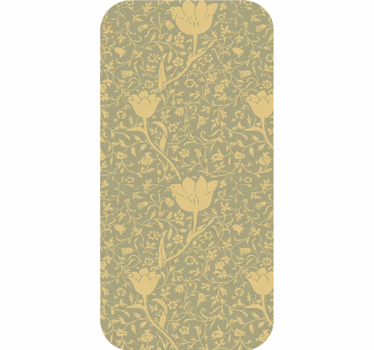 Papel pintado ornamental patrón floral sutil dorado y verde - TenVinilo