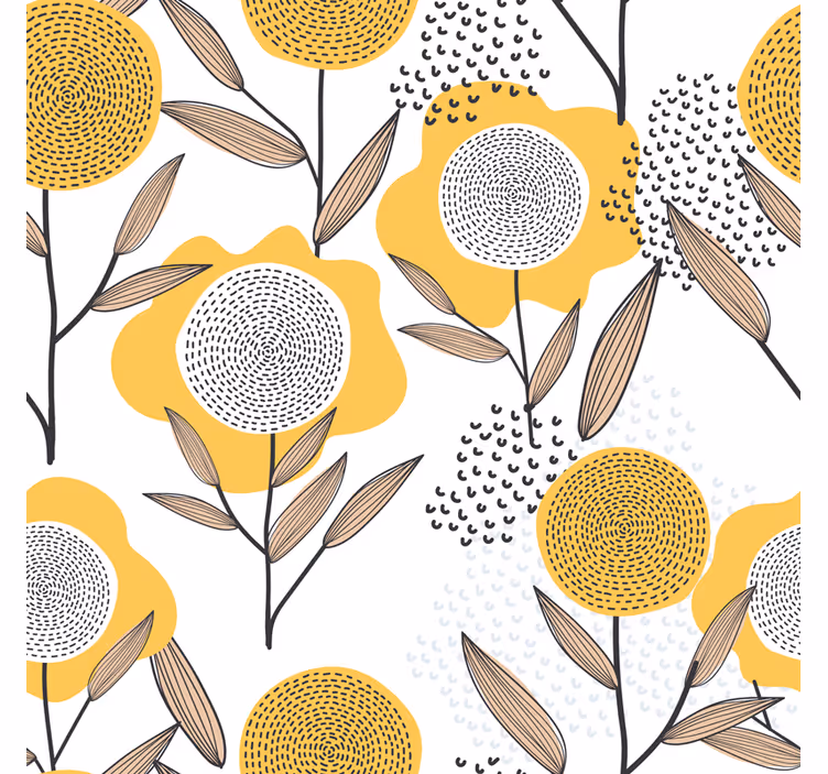 Papel pintado salón patrón floral abstracto amarillo - TenVinilo