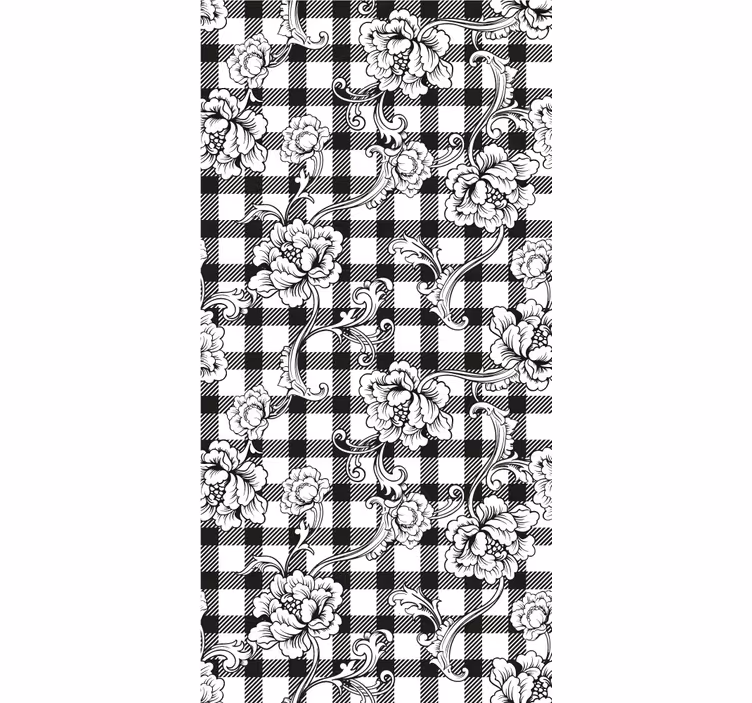 Papel pintado ornamental patrón de cuadros florales - TenVinilo