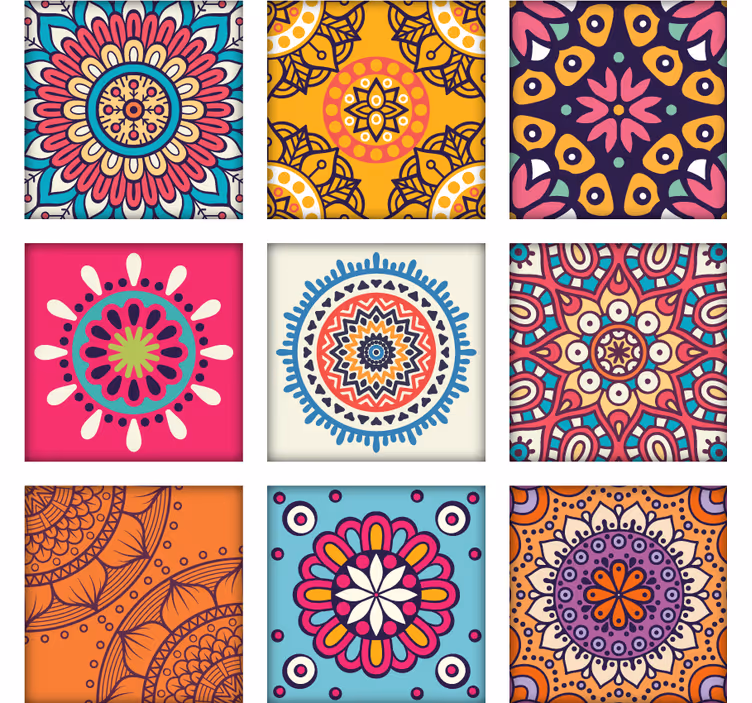 Papel pintado ornamental patrones de mosaico colorido - TenVinilo