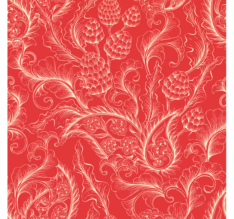 Papel pintado floral ilustración paisley rojo - TenVinilo