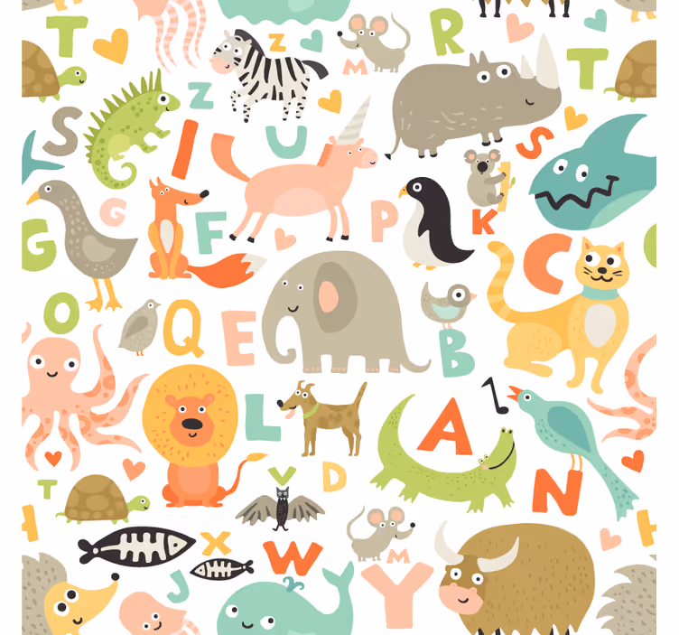 Papel pintado animal animales con letras del abecedario - TenVinilo
