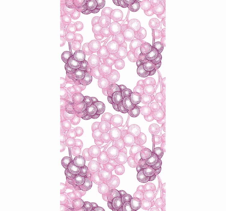 Papel pintado dormitorio uvas rosas y moradas dibujadas a mano - TenVinilo