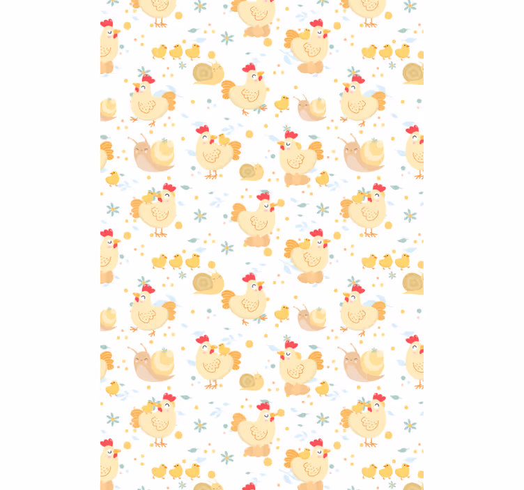 Papel pintado animal granja de gallinas y caracoles - TenVinilo