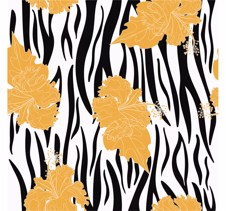Papel pintado animal flores ornamentales sobre cebra - TenVinilo