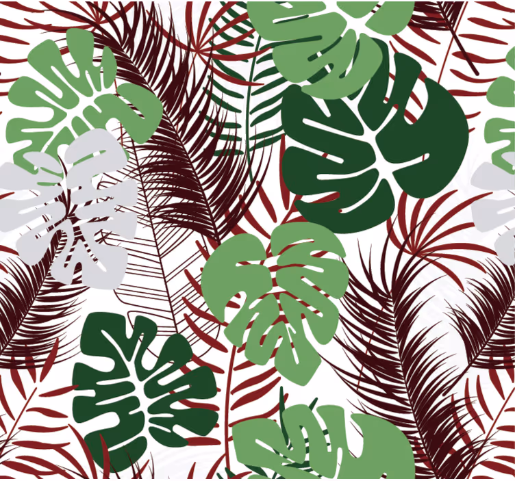 Papel pintado naturaleza hojas de monstera con ramas rojas - TenVinilo