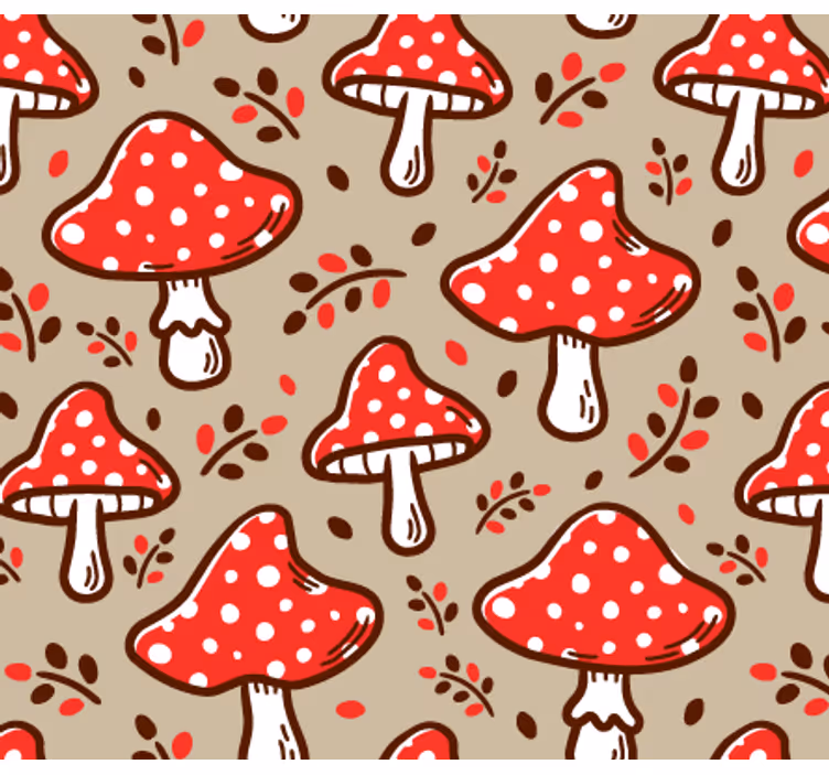 Papel pintado naturaleza setas típicas sobre fondo beige - TenVinilo