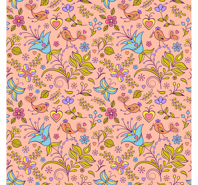 Papel pintado naturaleza diseño floral con aves y mariposas - TenVinilo