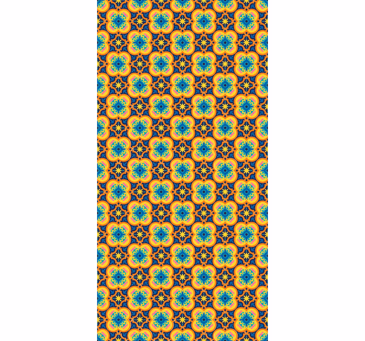 Papel pintado texturas patrón boho oriental azul y amarillo - TenVinilo