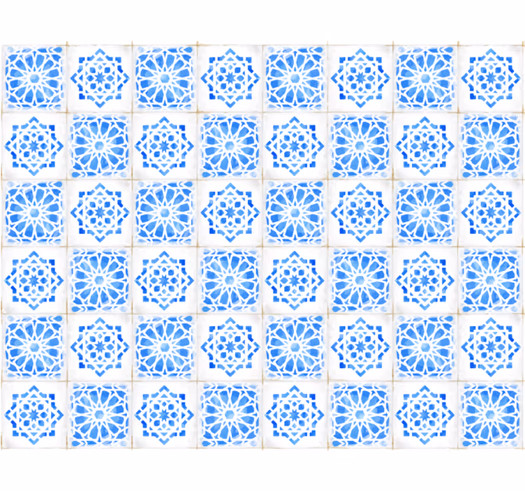 Papel pintado azulejos patrones azules intrincados - TenVinilo
