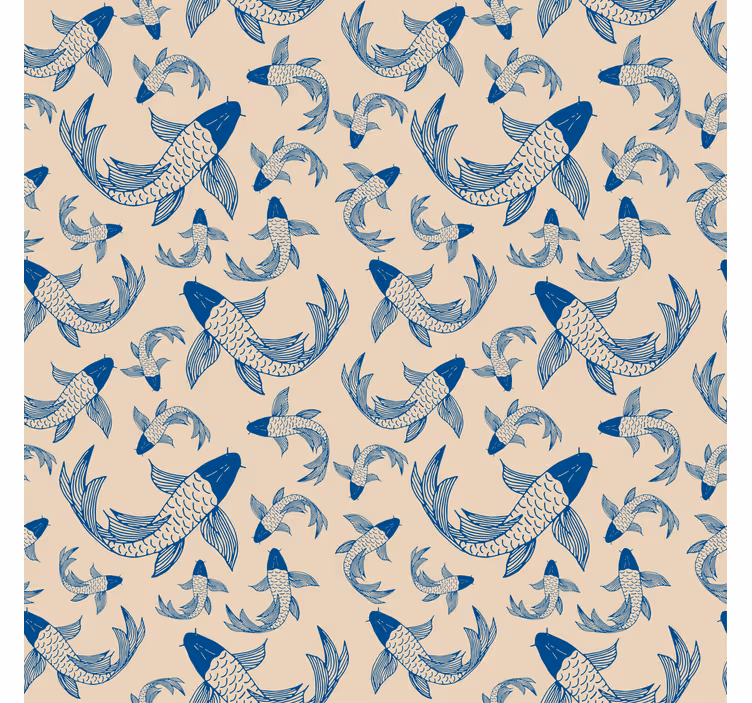 Papel pintado infantil peces azules sobre fondo beige - TenVinilo