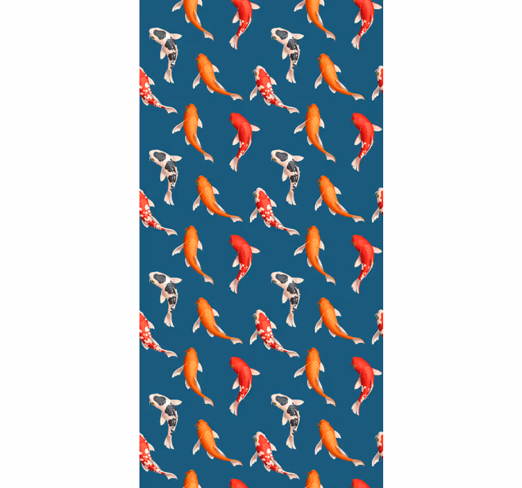 Papel pintado infantil diseño de peces koi fondo azul - TenVinilo