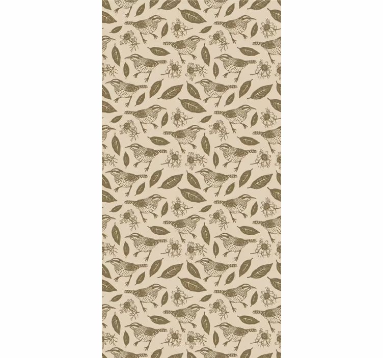 Papel pintado infantil pájaros en la naturaleza y plantas - TenVinilo