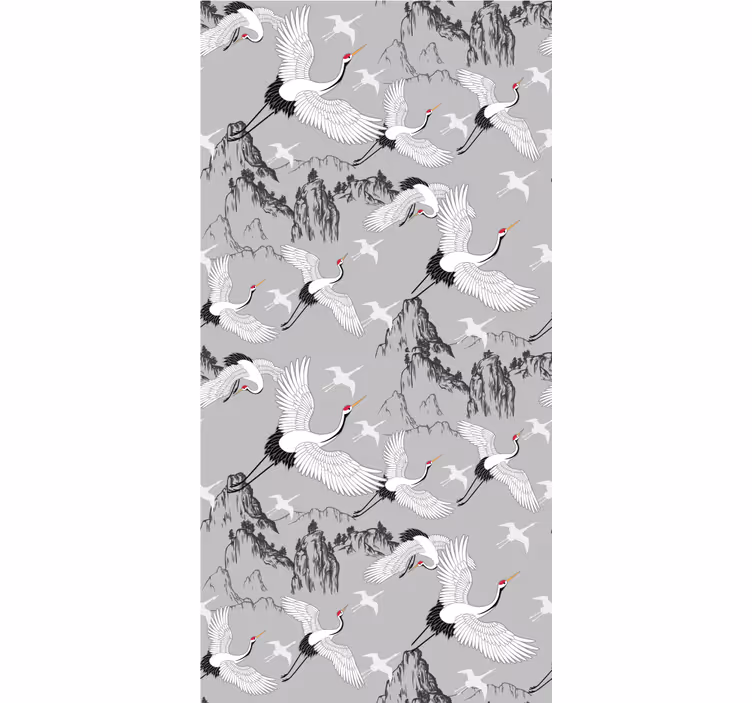 Papel pintado infantil grúas y montañas elegantes - TenVinilo