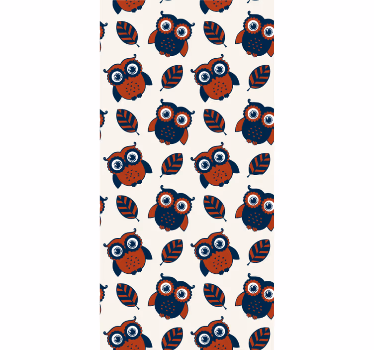 Papel pintado infantil patrón de búhos azul y rojo - TenVinilo